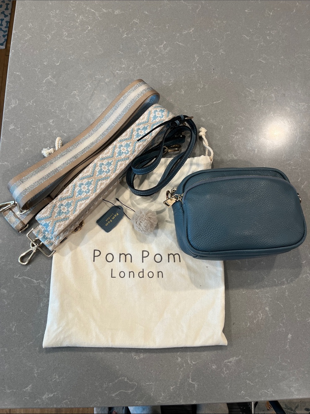 Teal Leather Crossbody Bag with Decorative Straps